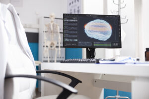 A neuroradiology expert witness presenting advanced brain scan findings